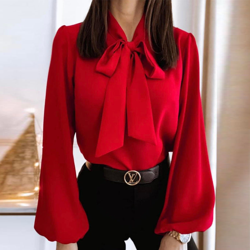 Womens Solid-Color Professional Stitched Collar Shirt by Ricaloux