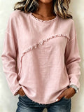 Round-neck Patchwork Lace Long-sleeve T-shirt Casual Top – Premium 0 | RICALOUX