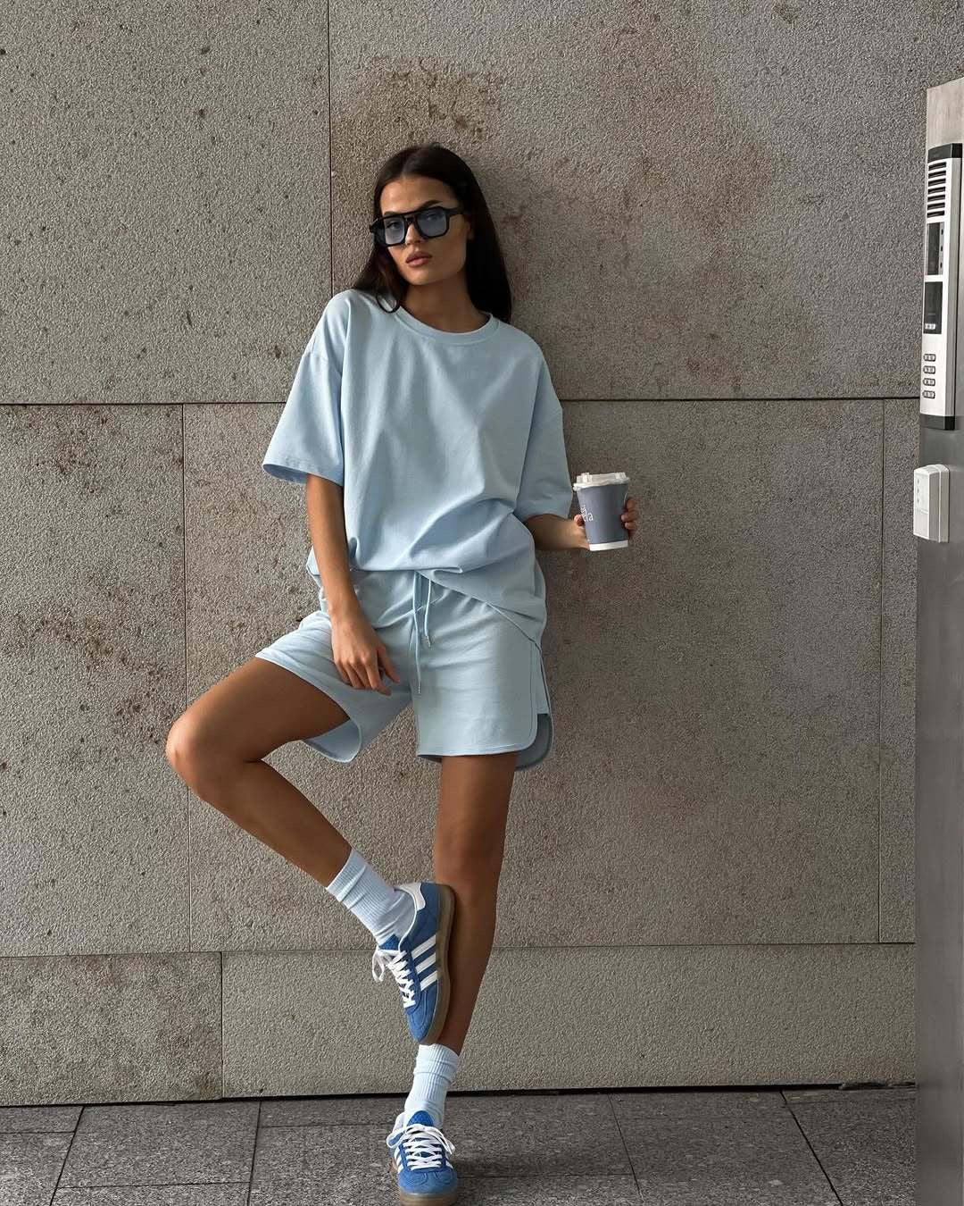 Womens Loose-Fit Pullover Short-Sleeve T-Shirt Sports Shorts Set by Ricaloux