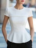 Summer Round-neck Beaded Short-sleeve Top by Ricaloux