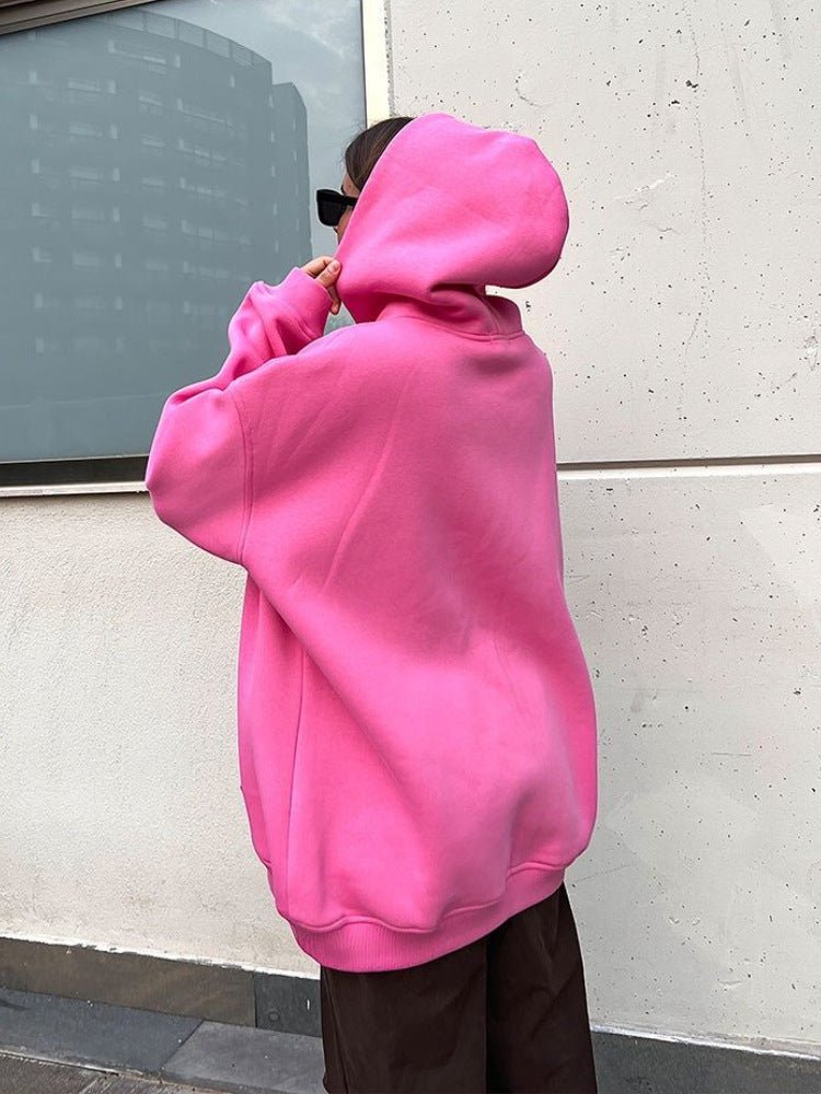 Street Boyfriend Style Polar Fleece Loose Pockets Hooded Sweater - RICALOUX
