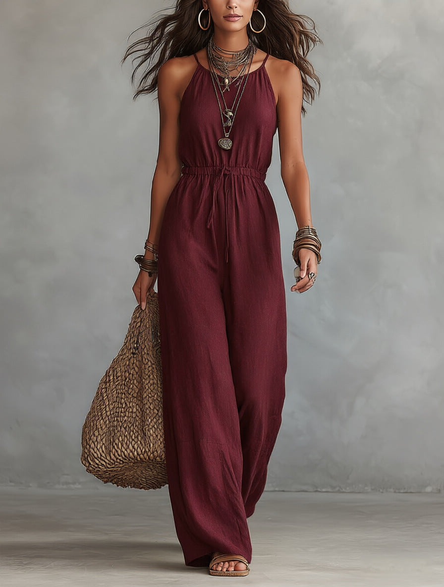 Womens Strap-style Loose-fit Wide-leg Casual Jumpsuit – Premium 0 | RICALOUX
