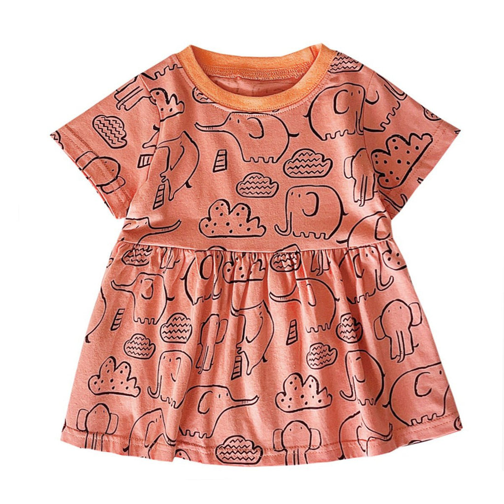 Children's Cotton Baby Girl Clothes Cartoon Printed Summer Dress - RICALOUX