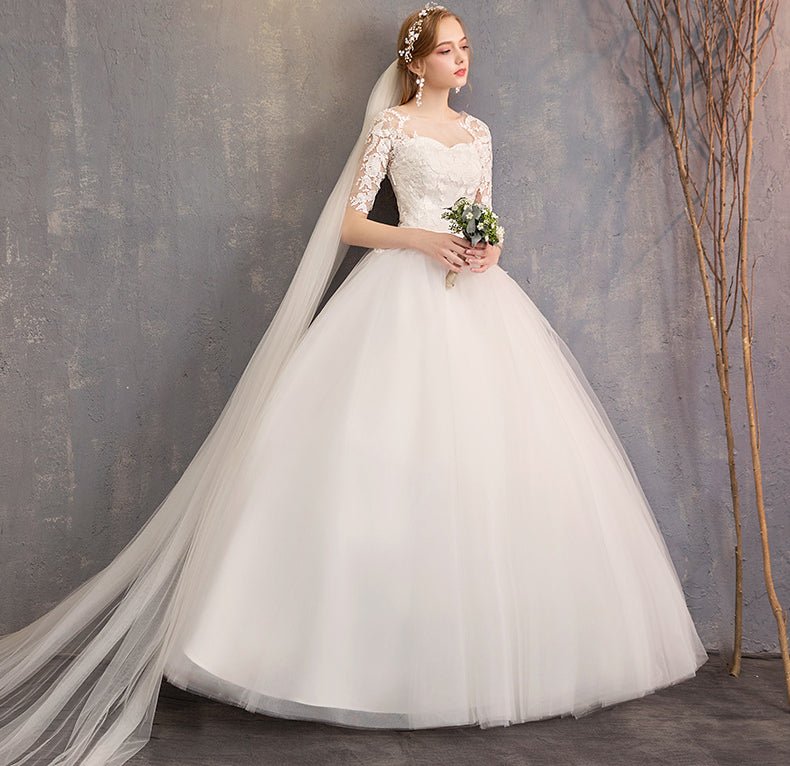 Slim Mid-sleeve Plus Size Photo Studio Wedding Dress - RICALOUX