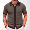 Mens Vertical-Striped Colorblock Lapel Knit Sweater – Premium 0 | RICALOUX