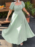 Womens French-style Square-neck Solid-color Dress by Ricaloux