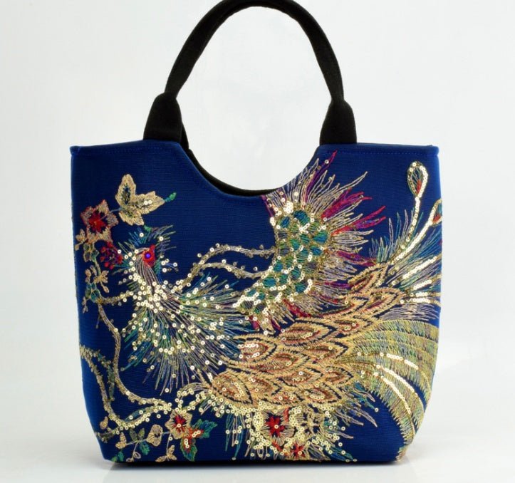 Canvas peacock embroidery small handbag - RICALOUX