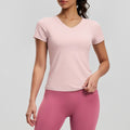 Peach Basic V-neck Short Sleeve Sports Top, Breathable Slim-fit Yoga Shirt For Fitness And Running – Premium 4 | RICALOUX