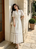 Womens French-style Intricately Crafted Lace Hollow-out V-neck Dress – Premium 0 | RICALOUX