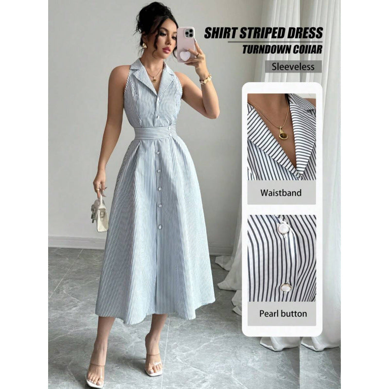 Elegant And Refined Casual Striped Dress For Women by Ricaloux