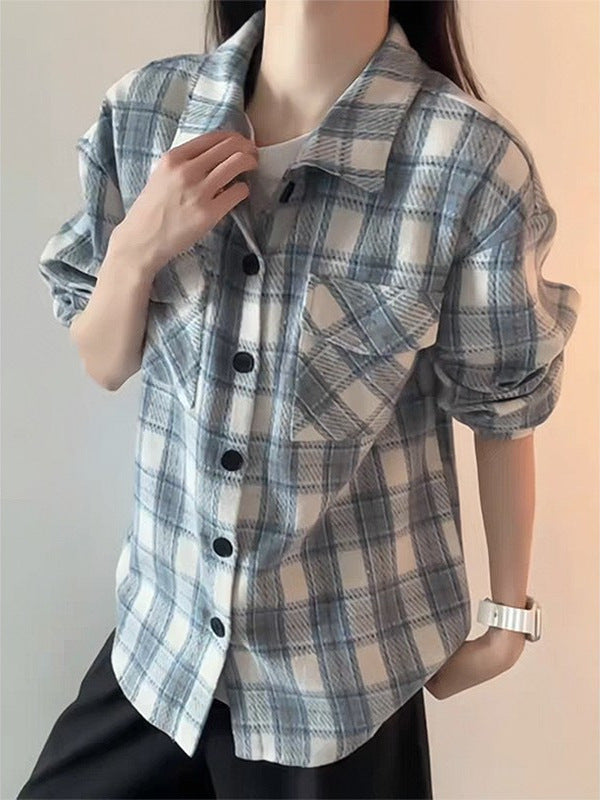 Sky Blue American Style Heavyweight Plaid Womens Shirt – Premium 0 | RICALOUX