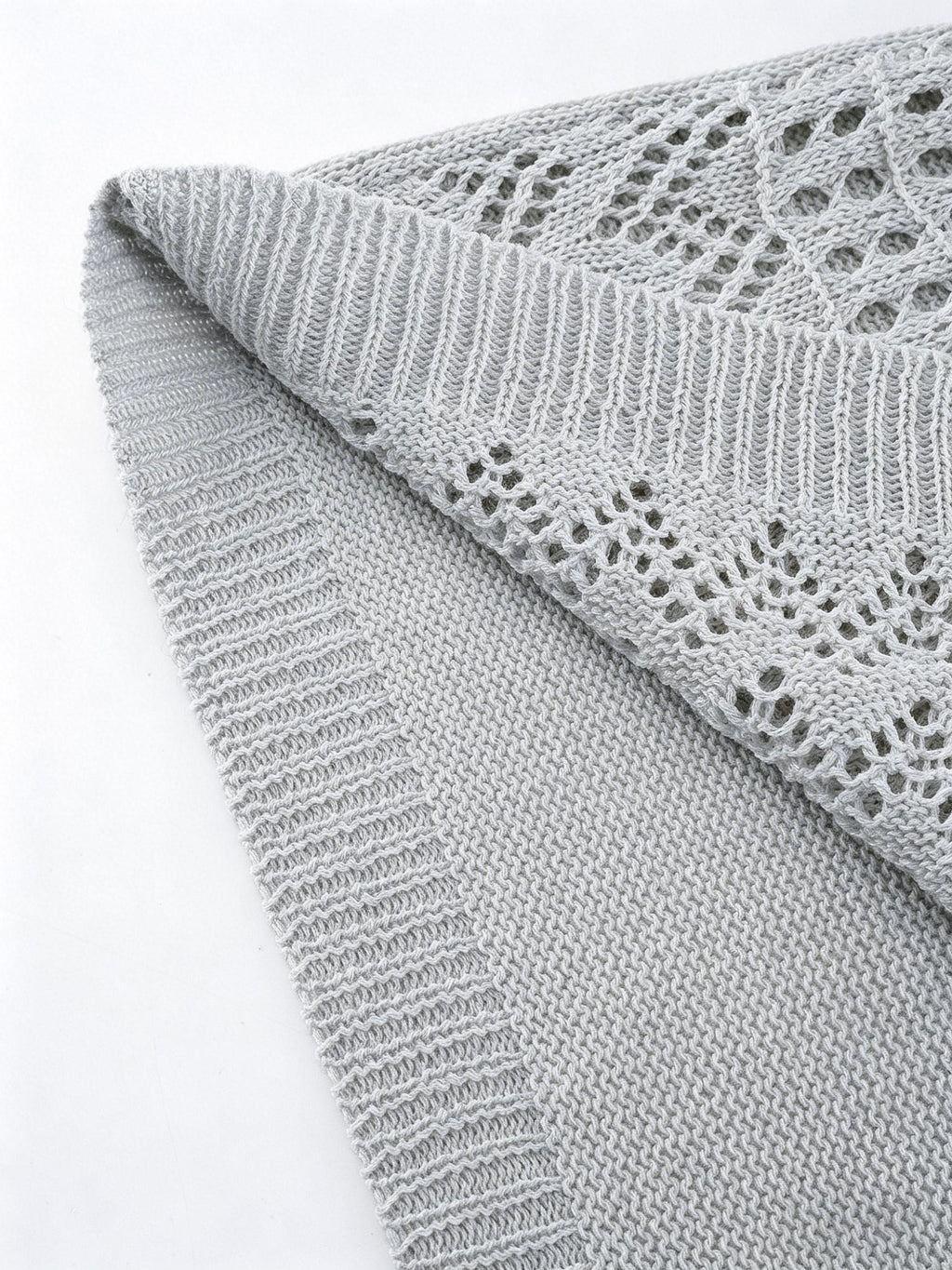 Women Boho Hollow Diamond Knit Cardigan Loose Long Sleeve Open Front Beach Cover Up by Ricaloux