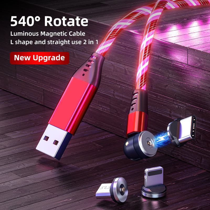540 Rotate Luminous Magnetic Cable 3A Fast Charging Mobile Phone Charge Cable For LED Micro USB Type C For I Phone Cable by Ricaloux