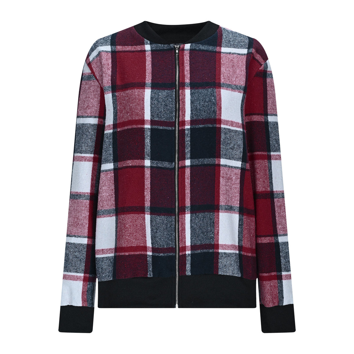 Womens Plaid Printed Long-Sleeve Zip-Up Jacket – Premium 0 | RICALOUX