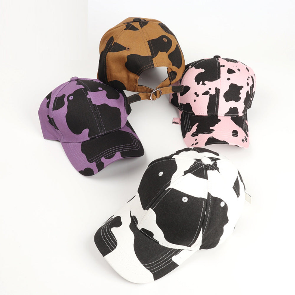 Cow Pattern Glossy Board Print Adjustable Simple And Versatile Style Peaked Cap Suitable For Outings, Entertainment And Shopping by Ricaloux