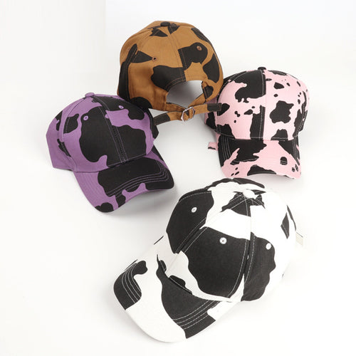 Cow Pattern Glossy Board Print Adjustable Simple And Versatile Style Peaked Cap Suitable For Outings, Entertainment And Shopping by Ricaloux
