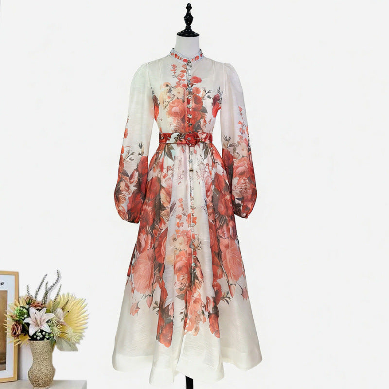 Stand-collar Single-breasted Dress With Puff Sleeves A Fitted Waist – Premium 0 | RICALOUX