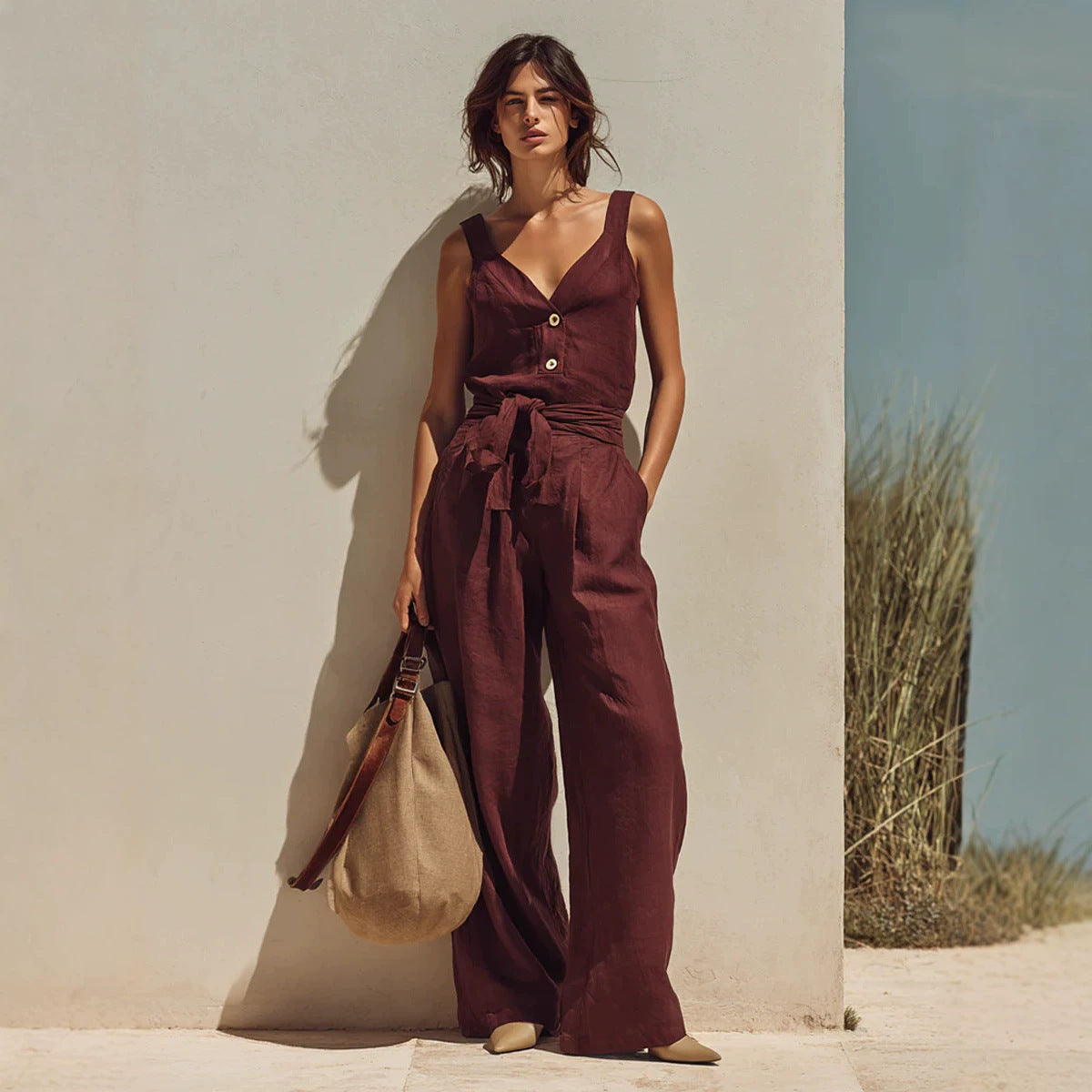 Loose-fitting Sleeveless Strap Jumpsuit by Ricaloux