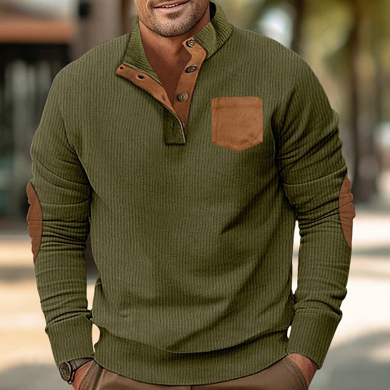 Patch Pocket Jacket Stand Collar Long Sleeve Corduroy Multicolor Hoodie - RICALOUX