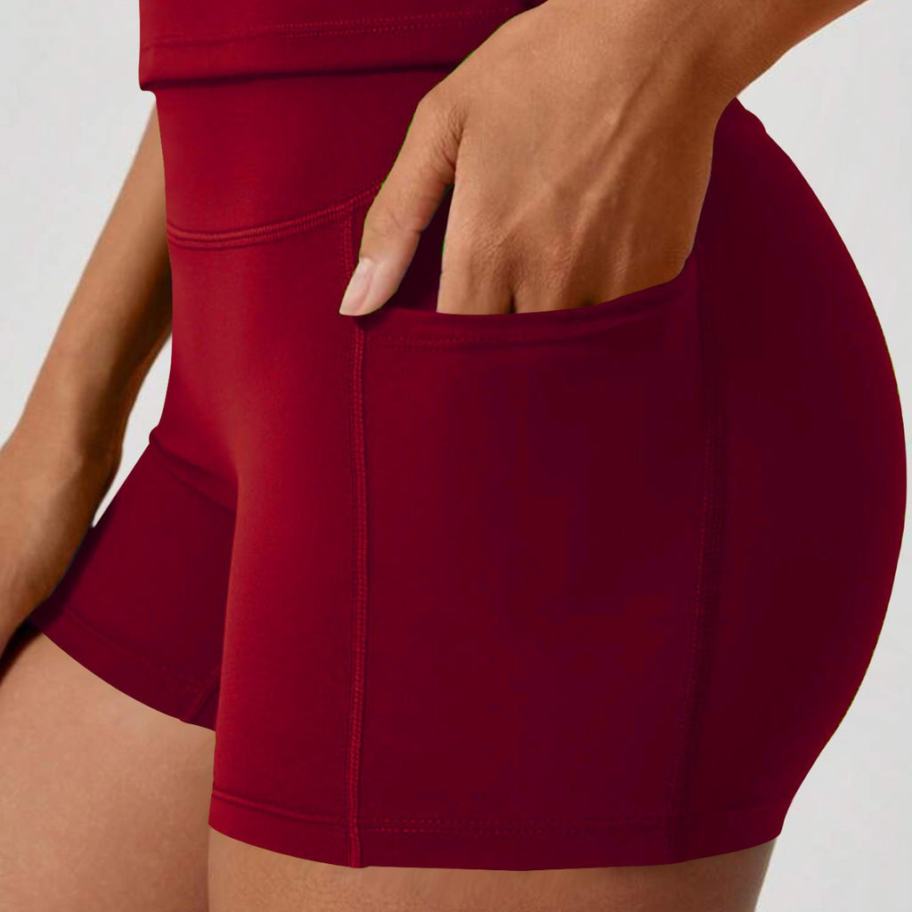 Womens Quick-Drying Yoga Outfit With Pockets Outdoor Running And Fitness Shorts by Ricaloux