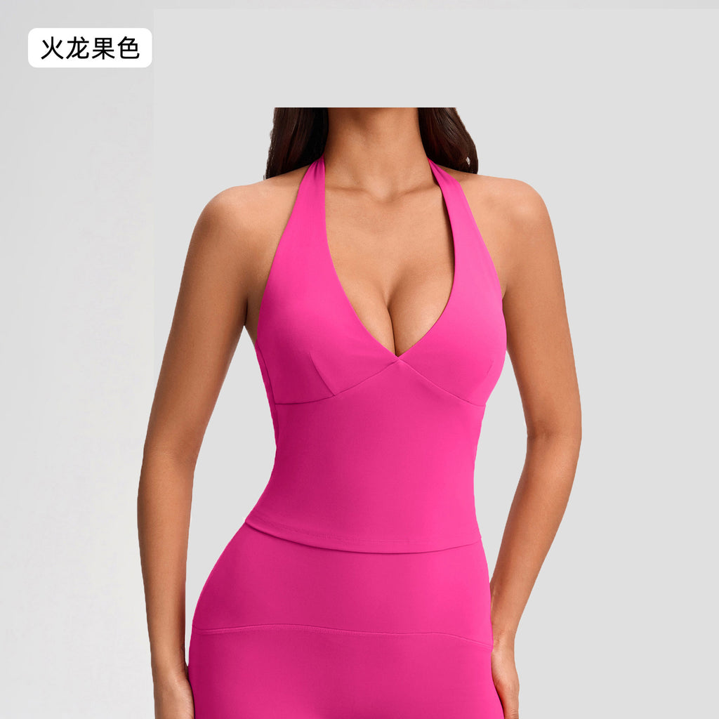 European And American Women's Halter Vest, Fashionably Sexy Deep V-neck, Stretch Slim-fit, Backless Yoga Sports Bra by Ricaloux