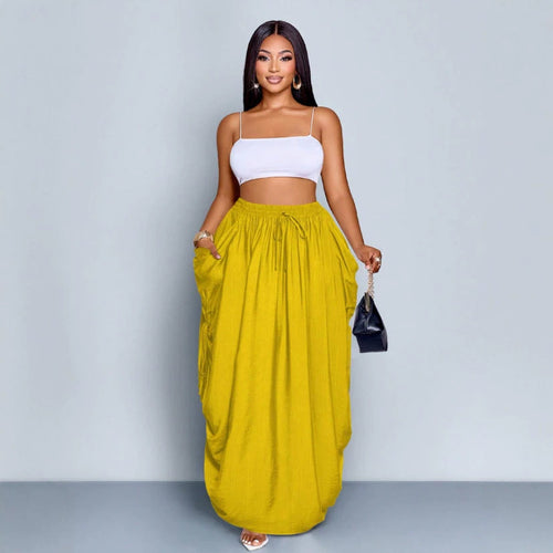 Drawstring Large-Pocket Womens Skirt by Ricaloux
