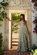 The Carmen Dress In Sage Tapestry by Ricaloux