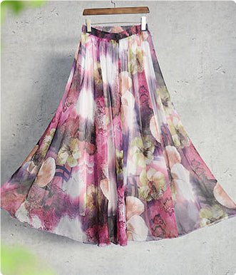 Printed Elastic Waist Slimming Large Hem Skirt - RICALOUX