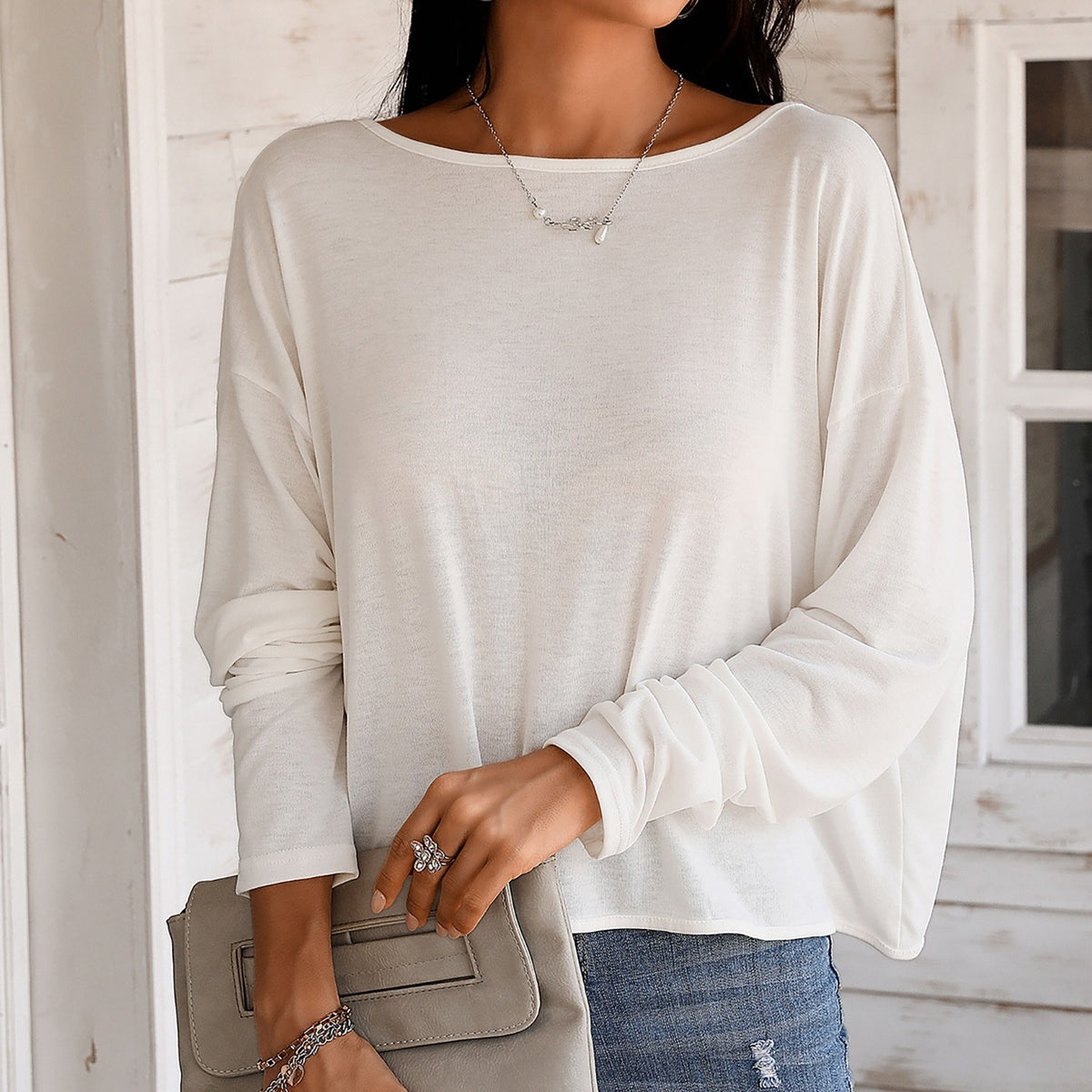 Decorative Long-sleeve Sun-protection Versatile T-shirt by Ricaloux