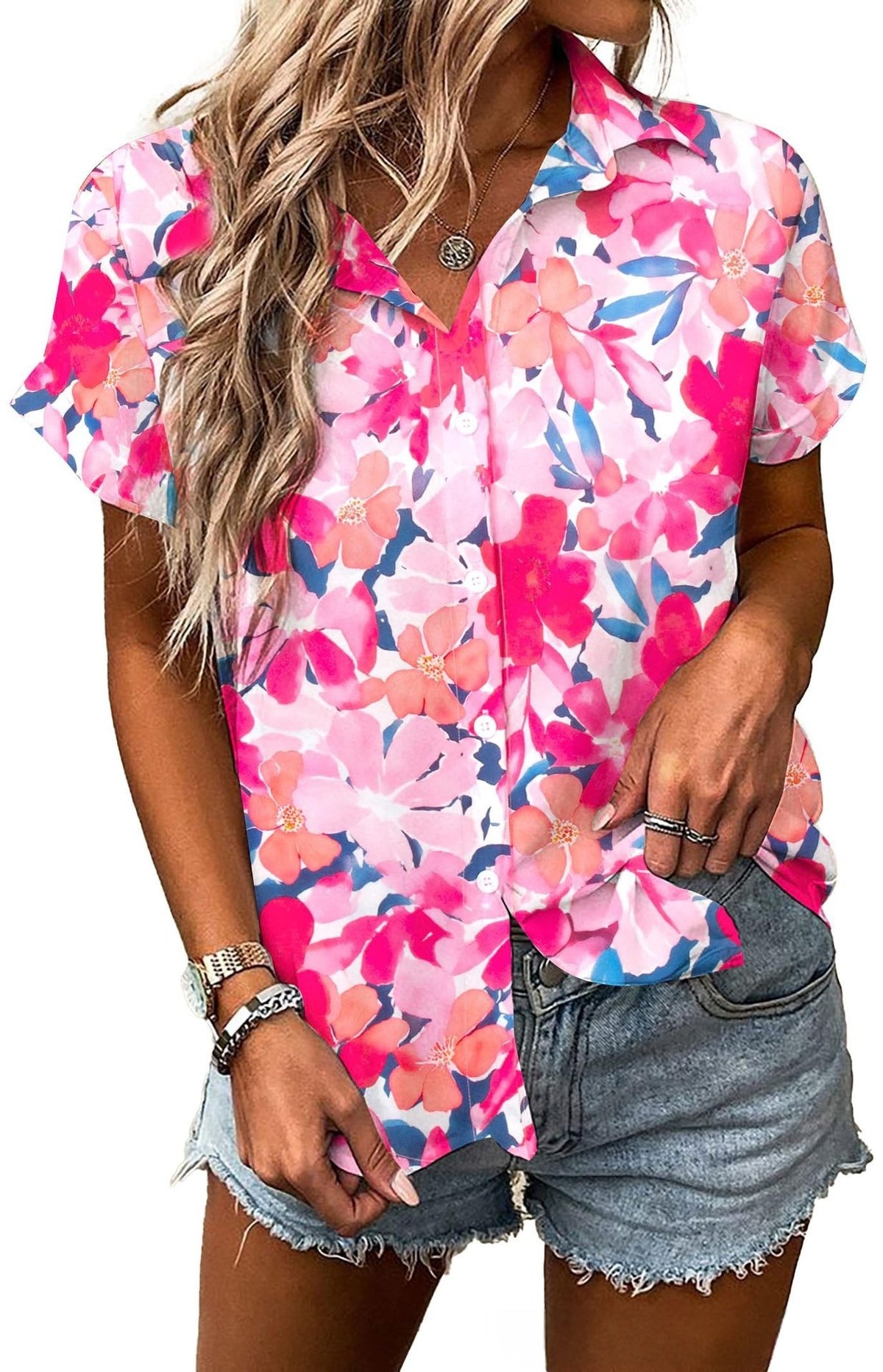 Womens Fashion Plus-Size Floral Loose-Fitting Shirt by Ricaloux