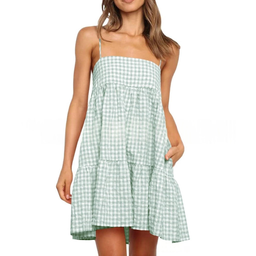 Casual Mini Dress With Shoulder Strap Ruffles And Side Pockets by Ricaloux