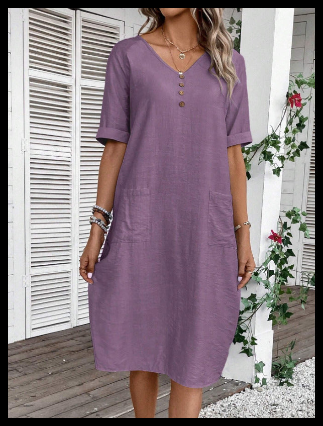 Summer V-neck Loose And Comfortable Resort Dress by Ricaloux