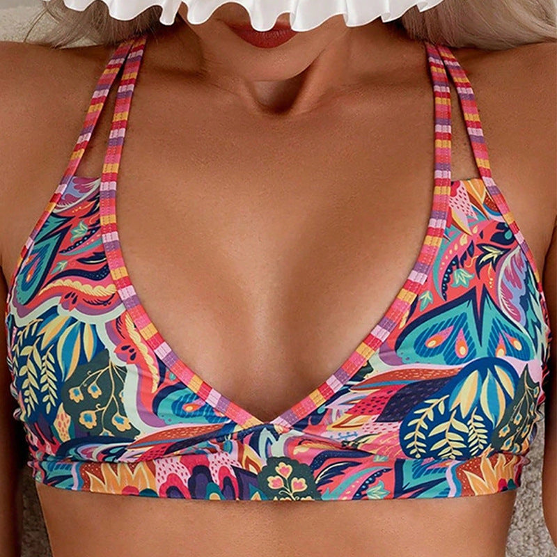 Printed-strap Sexy Bikini Beach And Hot Spring Swimsuit by Ricaloux