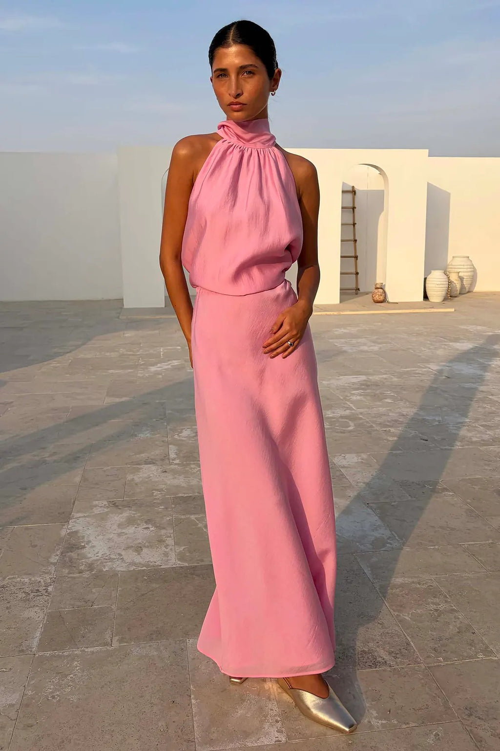 SpringSummer Halterneck Sleeveless Top With Flowing Straps And High-Waisted Fishtail Midi Skirt Set – Premium 0 | RICALOUX