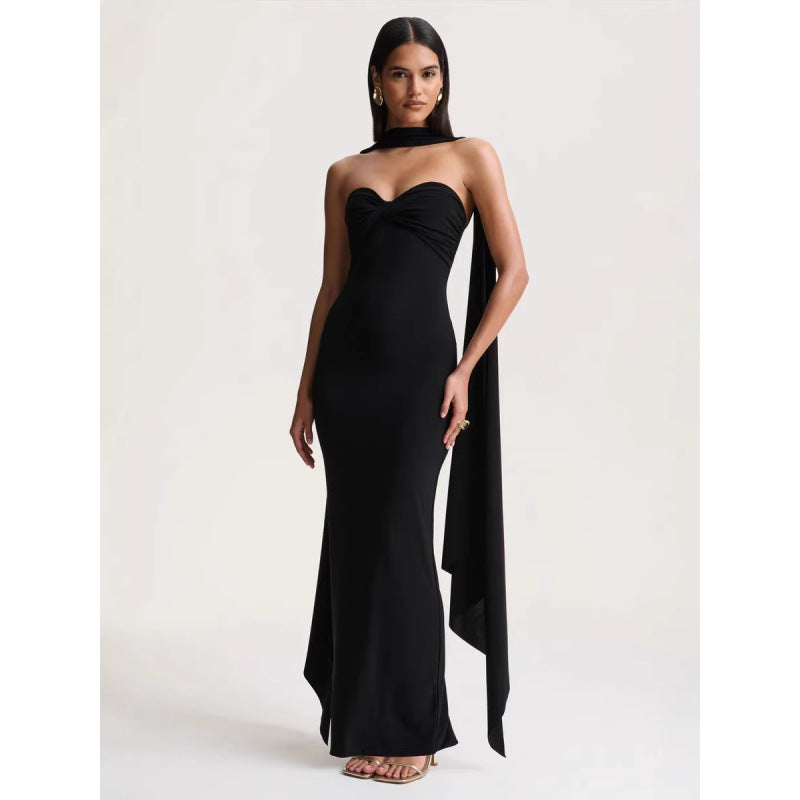 Halter-neck Pleated Knit Wrap Dress Featuring A Twist Detail And A Figure-hugging Fit That Exudes – Premium 0 | RICALOUX