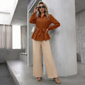 Womens SolidColor DefinedWaist Pants Set For FallWinter by Ricaloux