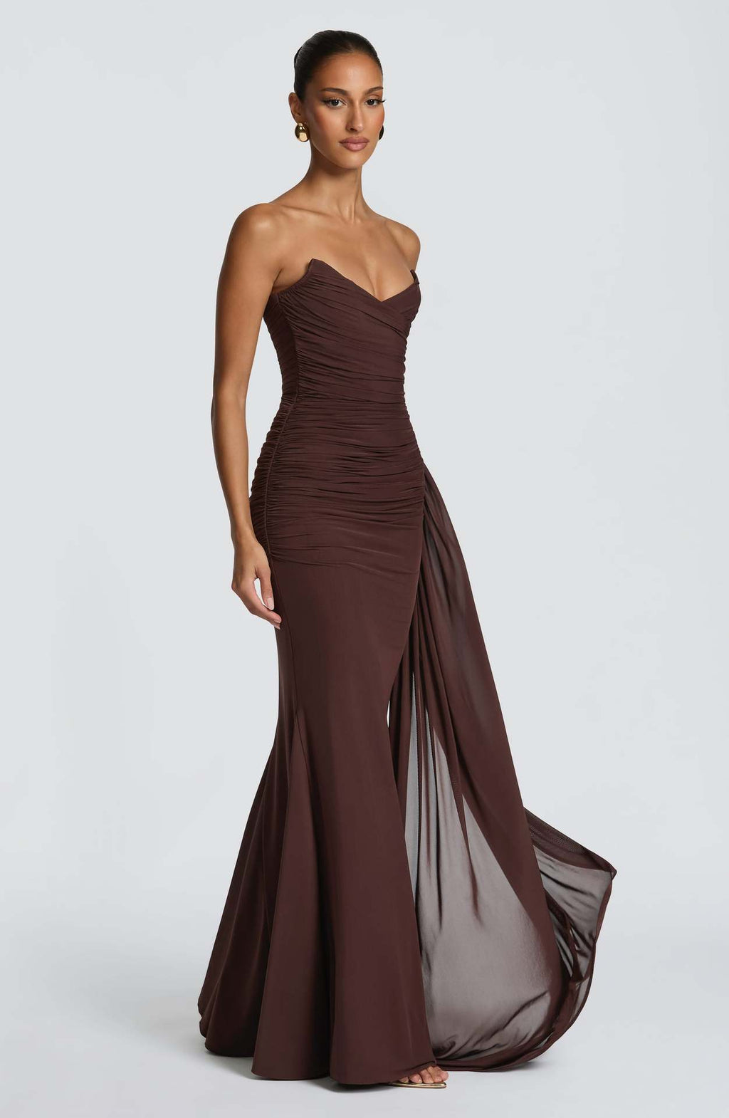 European And American-style Shimmering Strapless Waist-cinching Maxi Evening Gown With Crisscross Detailing by Ricaloux