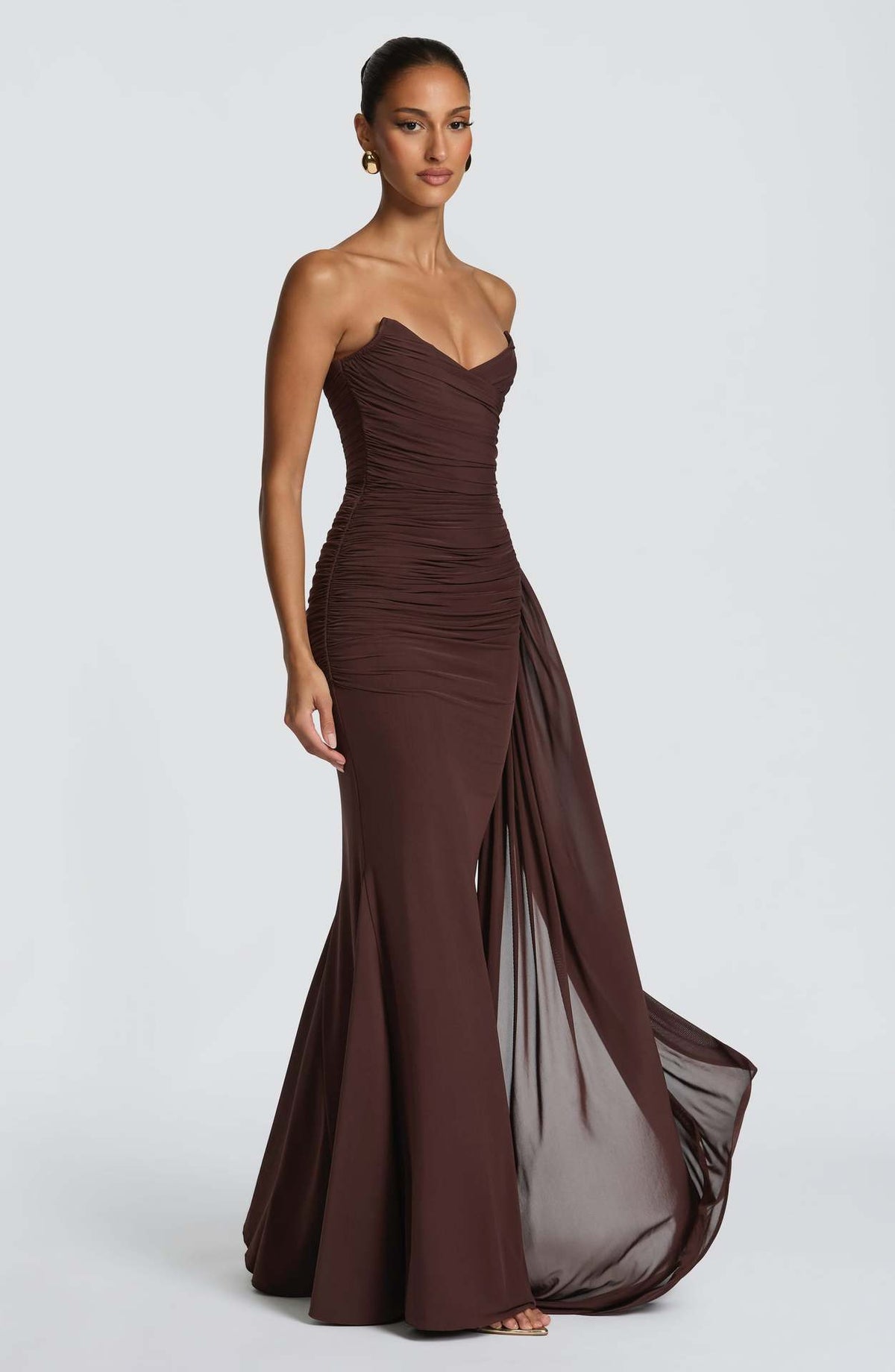 European And American-style Shimmering Strapless Waist-cinching Maxi Evening Gown With Crisscross Detailing by Ricaloux
