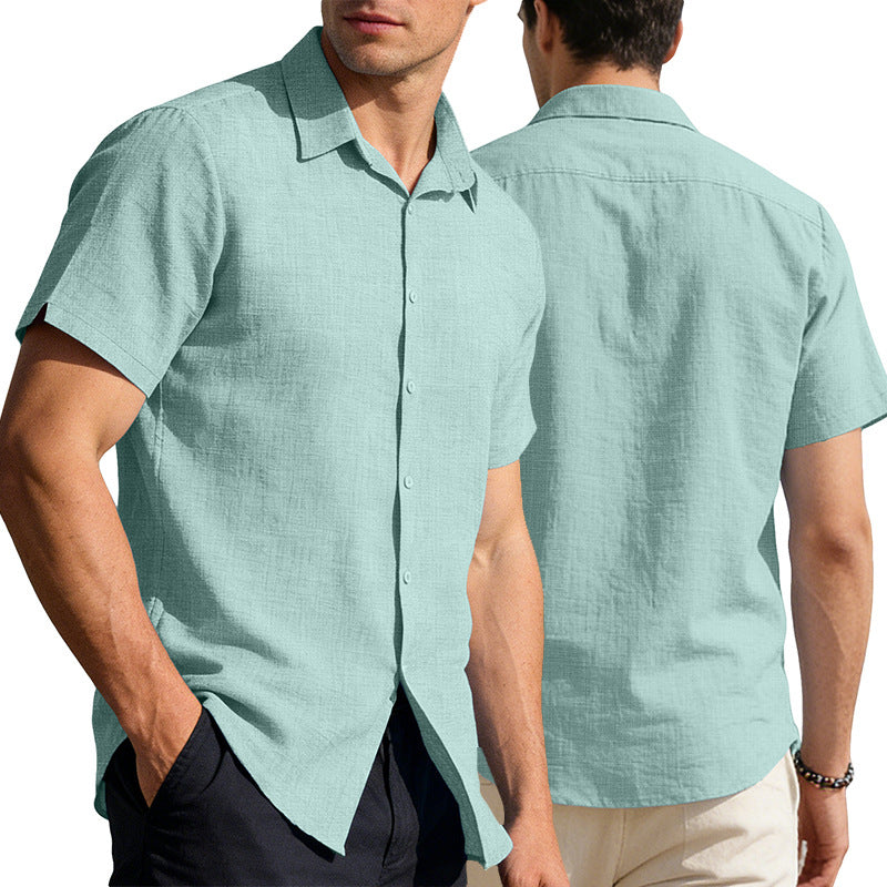 Mens Quick-Dry Short-Sleeve Breathable Solid-Color Lapel Casual Business Shirt by Ricaloux