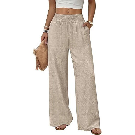 Womens Relaxed-fit High-waisted Casual Wide-leg Trousers With Pleats – Premium 0 | RICALOUX