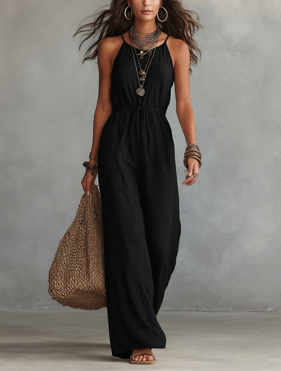 Womens Strap-style Loose-fit Wide-leg Casual Jumpsuit – Premium 0 | RICALOUX