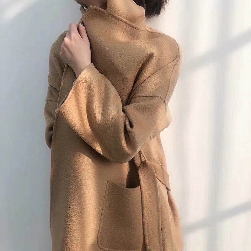 Mid-length Double-faced Wool Belted Coat by Ricaloux