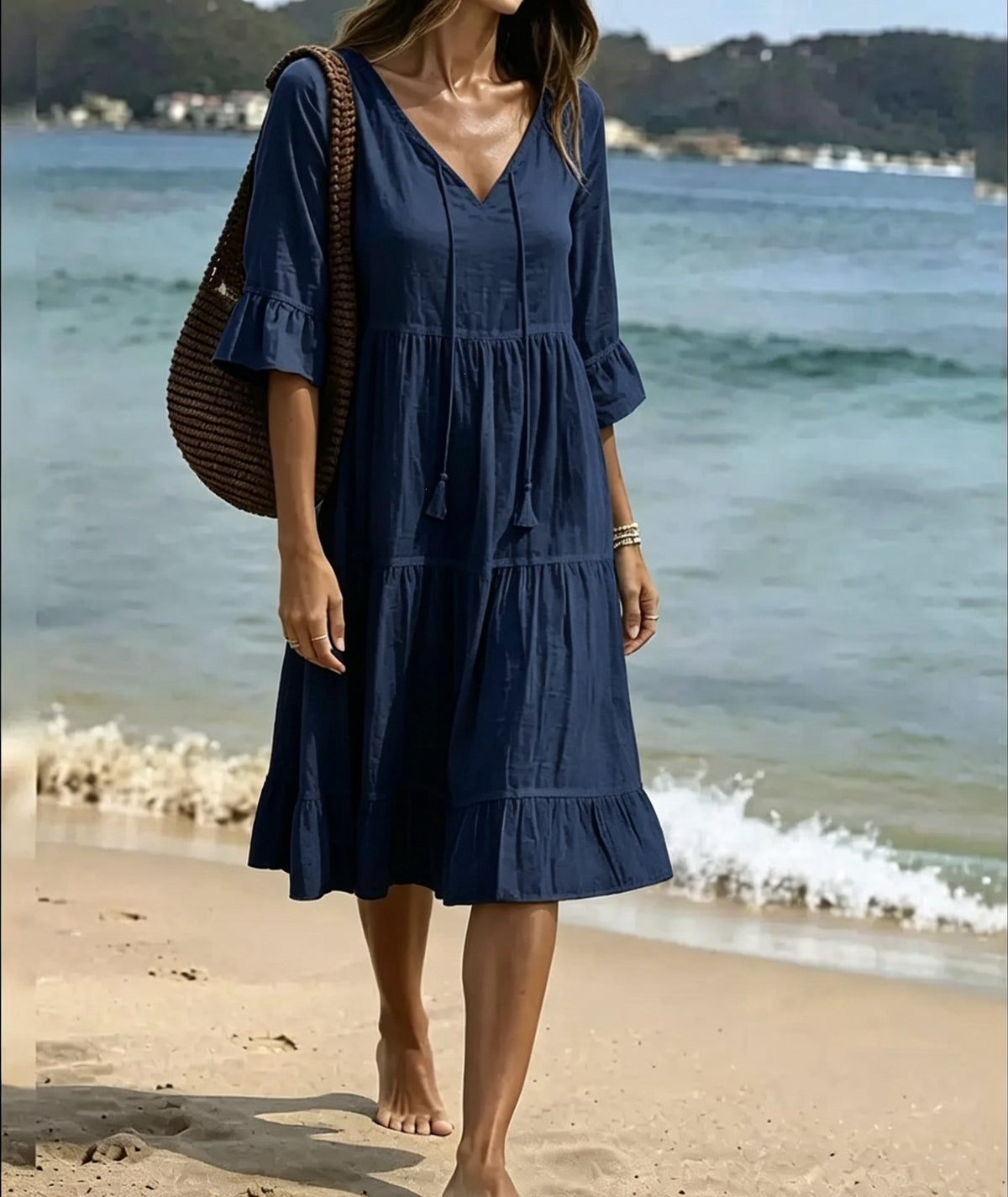 Ruffled Loose-fit Beach Midi Dress by Ricaloux