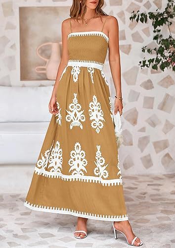 Resort-style Beach Dress Printed Bandeau Strap Maxi Dress – Premium 0 | RICALOUX