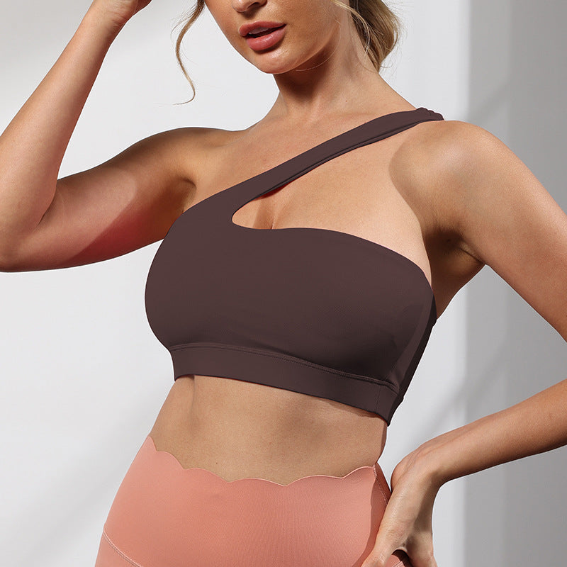 European And American Bare-feel Sports Bra One-shoulder Yoga Bra Stylish Sports Back by Ricaloux