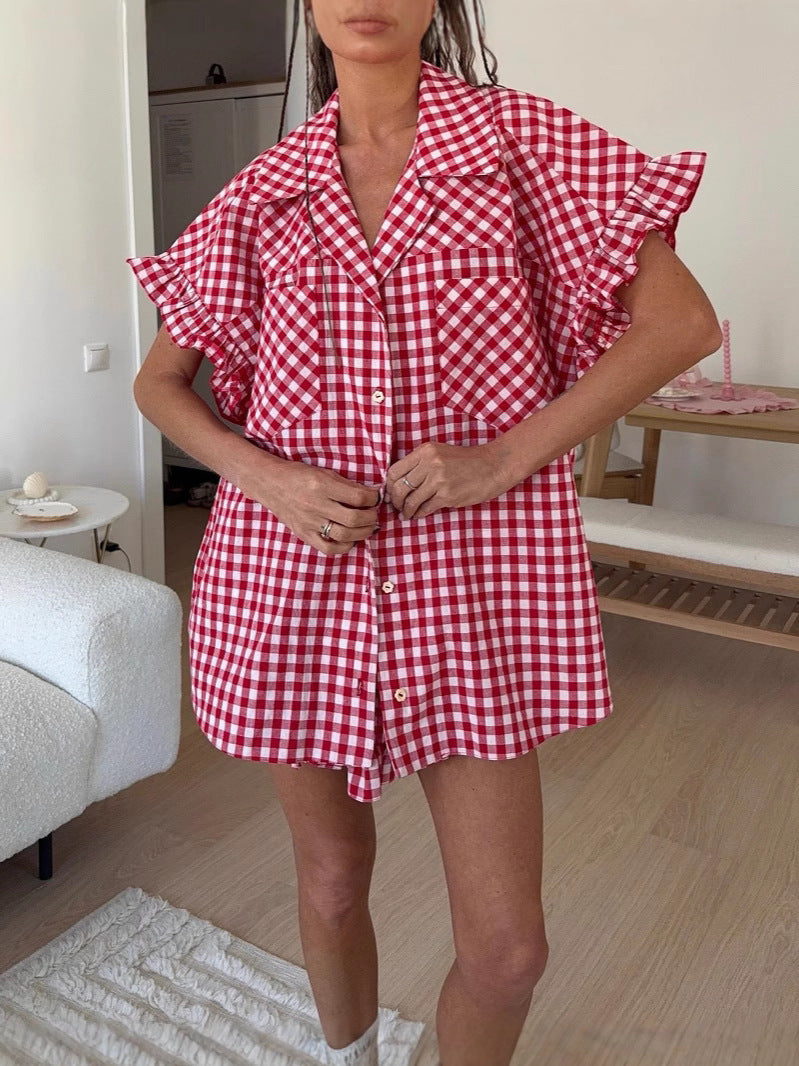 Ruffled Plaid Shirt And High-waisted Shorts Set – Premium 4 | RICALOUX