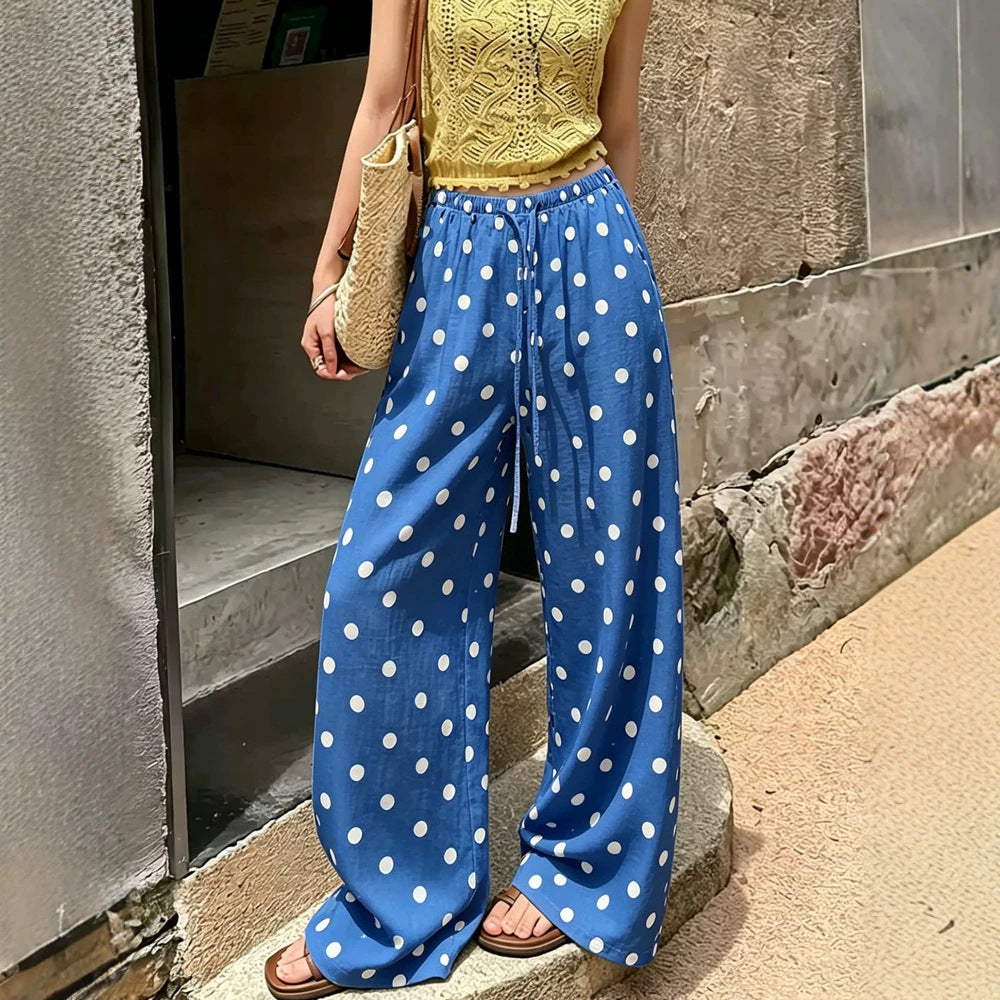 Womens Polka-dot Casual Long Straight-leg Pants by Ricaloux