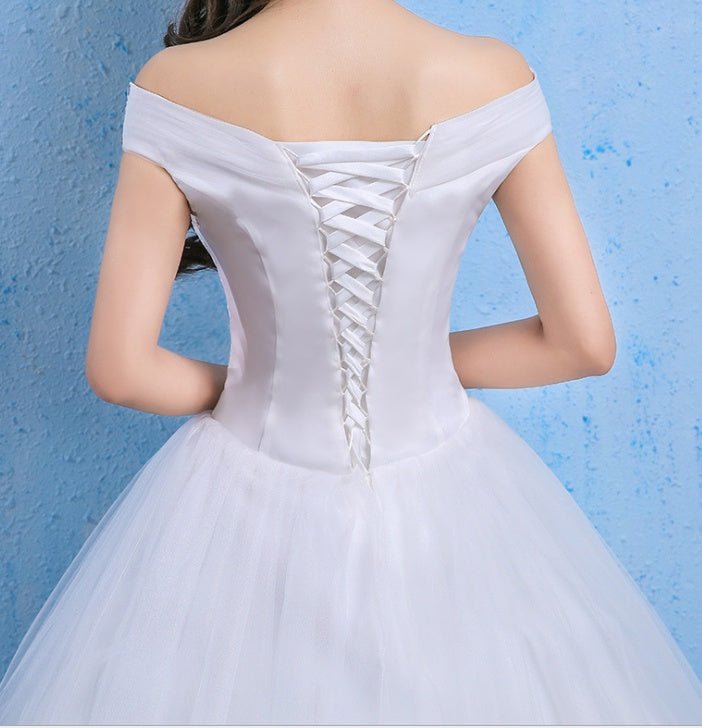 Wedding dress new bride married Korean style Qi thin one word shoulder wedding tail shoulder spring and summer models - RICALOUX