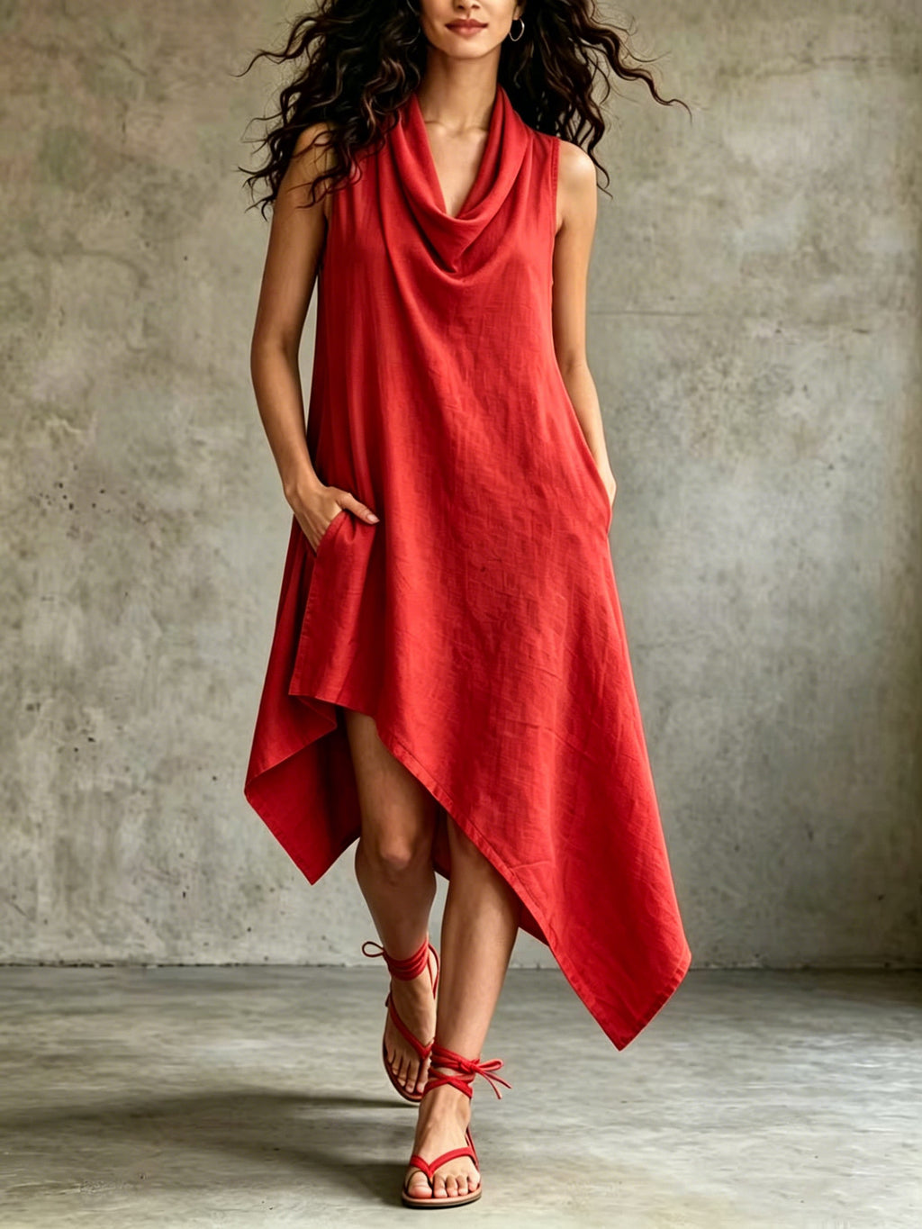Summer Sleeveless Irregular Womens Casual Solid-Color V-Neck Dress – Premium 0 | RICALOUX