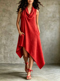 Summer Sleeveless Irregular Womens Casual Solid-Color V-Neck Dress – Premium 0 | RICALOUX
